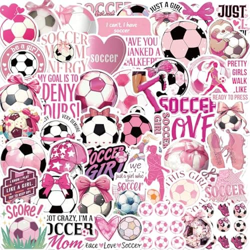 50Pcs Pink Soccer Stickers for Women - Vinyl Waterproof Football Decals for Laptops, Water Bottles, Journals | Cute Sporty Gift for Female Athletes, Players, Teens Girls
