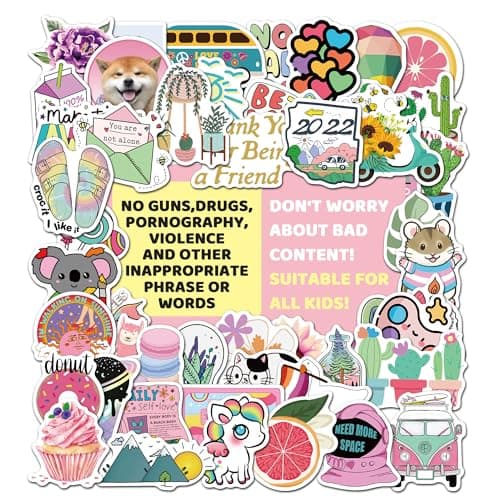 Girl's Black and White Stickers Pack 50 PCS Waterproof Water Bottle Laptop Skateboard Phone Computer Stickers for Teens Kids