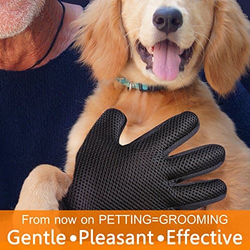 Pet Grooming Glove,Gentle Deshedding Brush Glove Hair Remover Brush for Dogs,Cats & Horses with Long & Short Fur,Enhanced Five Finger Design -One Pair Left & Right