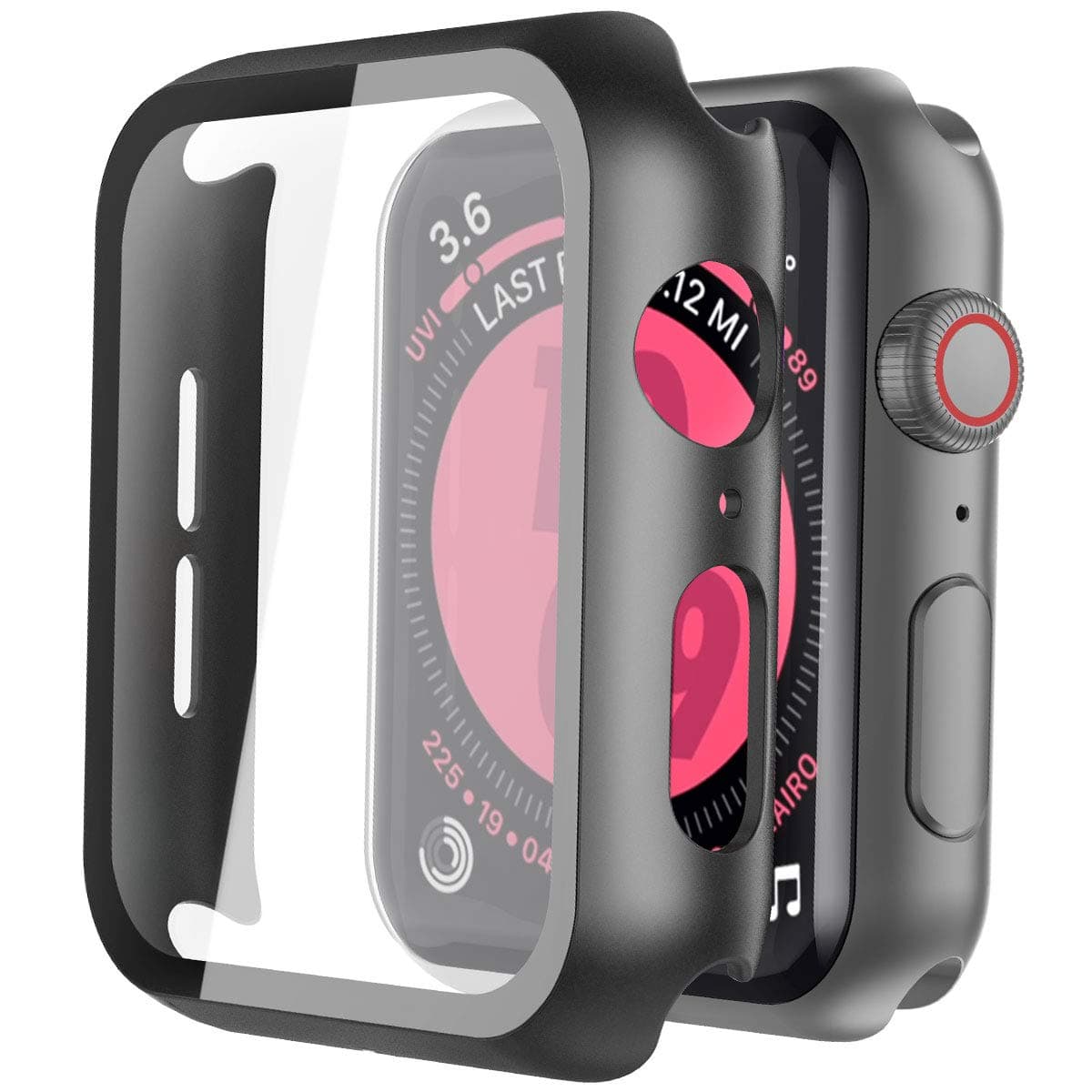 Piuellia 2 Pack Black Hard Case for Apple Watch SE3/SE2/SE/Series 6/Series 5/Series 4 (44mm), Screen Protector Ultra-Thin Overall Protective PC Cover for iWatch