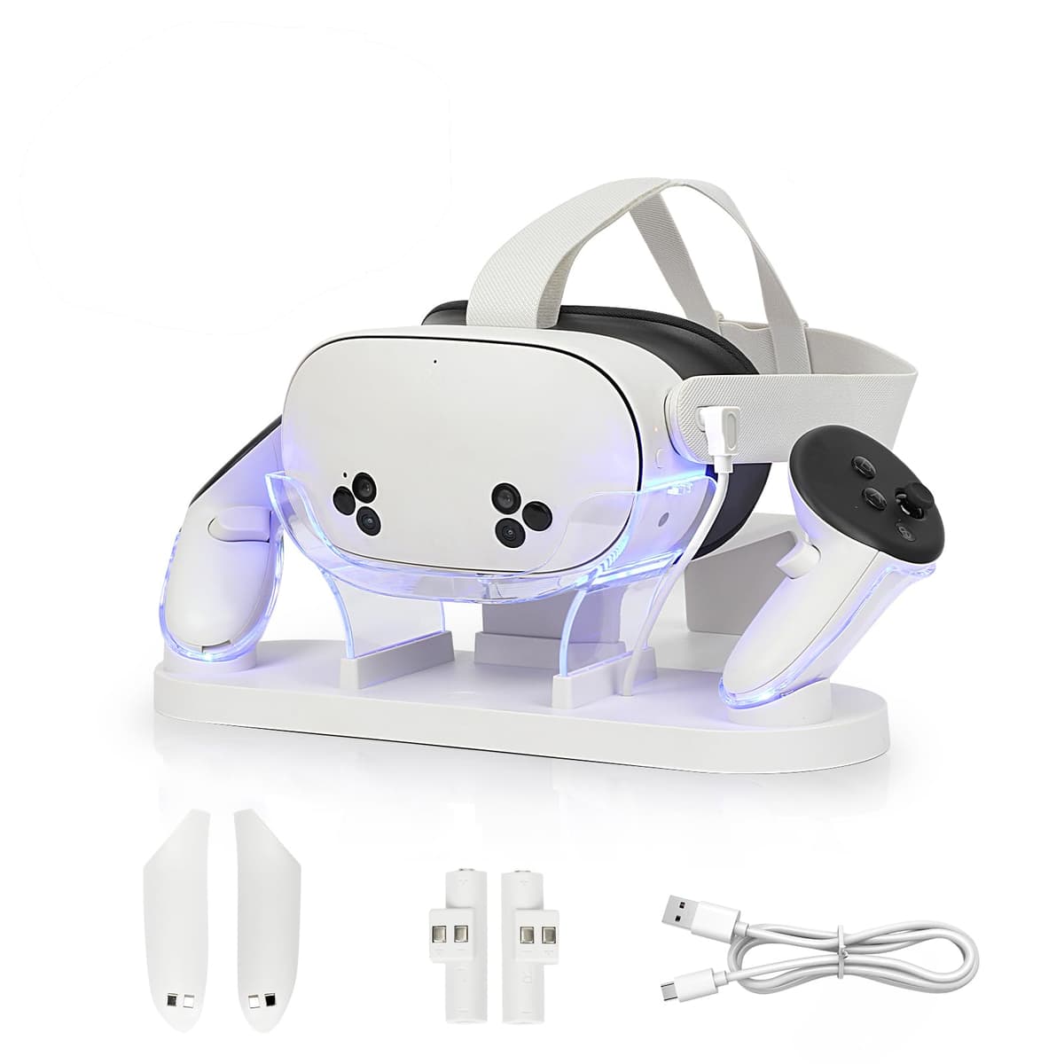 Charging Dock for MetaQuest 3S/Quest 3, Fast Charging Dock with LED Indicator, Charging Dock Station with USB-C Fast Charging for VR Console and Touch Controller (White)