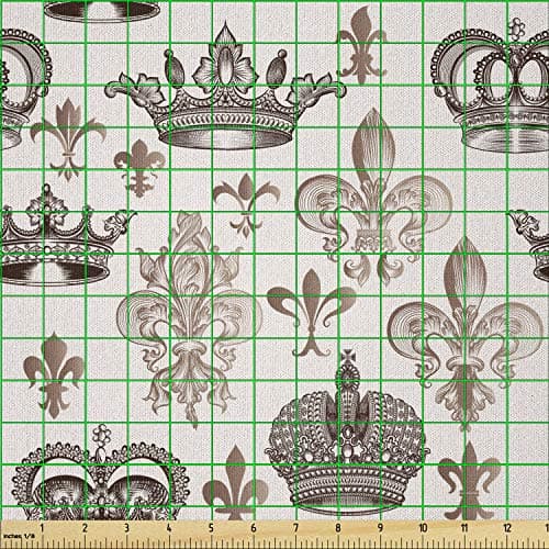 Lunarable Fleur De Lis Fabric by The Yard, Crowns and Fleur-de-Lis Shapes in Engraved Style Fame Symbolic Artwork Print, Microfiber Fabric for Arts and Crafts Textiles & Decor, 1 Yard, Beige Tan