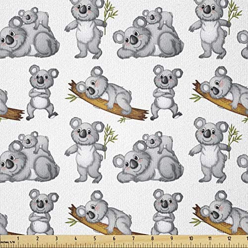 Lunarable Koala Fabric by The Yard, Bunch of Koalas with Various Stances Dancing Laying Down Sleepingustralia, Stretch Knit Fabric for Clothing Sewing and Arts Crafts, 1 Yard, Grey Brown