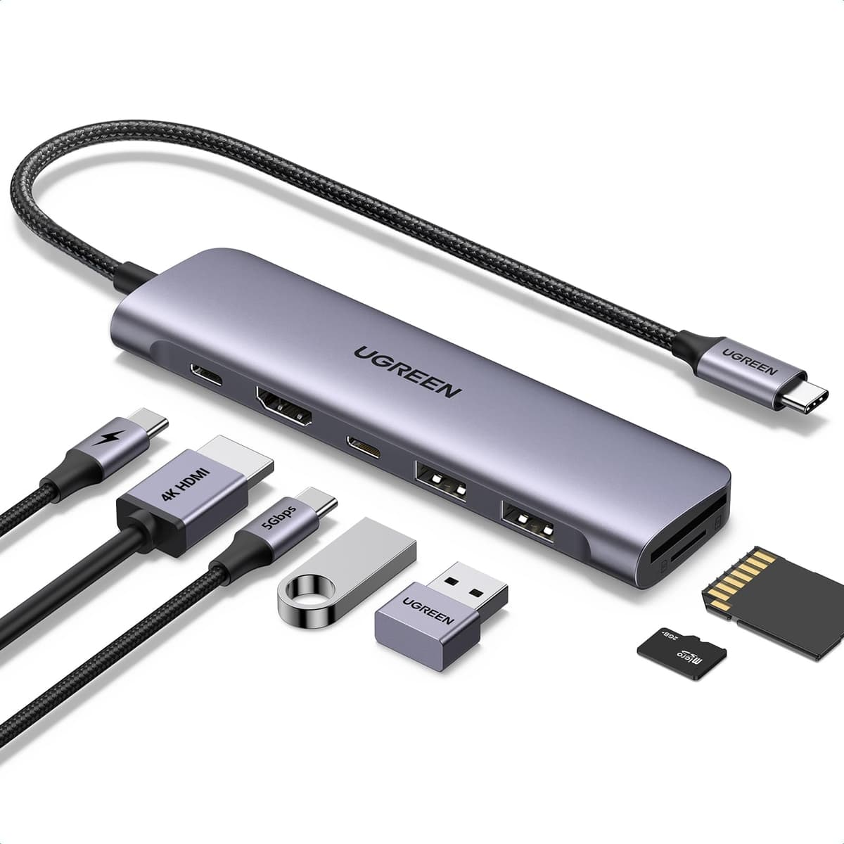 UGREEN USB C Hub, 7-in-1 Revodok USB Hub for Laptops, 4K HDMI to USB-C, 100W PD, microSD SD Card Reader, 3x USB-A/C Ports, Compact Aluminum Multiport Adapter for MacBook, HP, Dell, iPad, Galaxy Dex