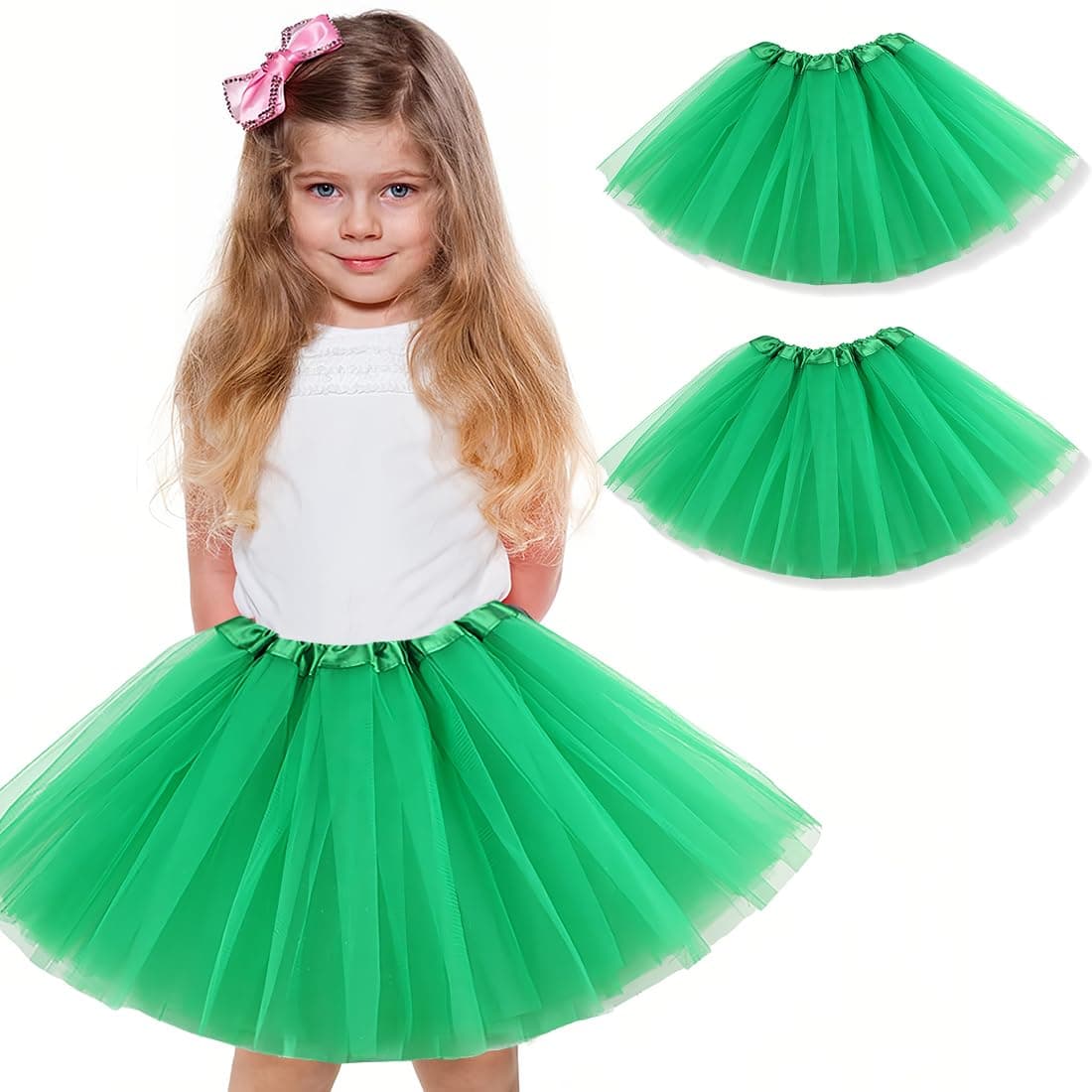 Paquete de 2 faldas de fiesta para niñas, disfraz de tutú, tutú de tul para fiestas de baile, enagua de ballet, verde