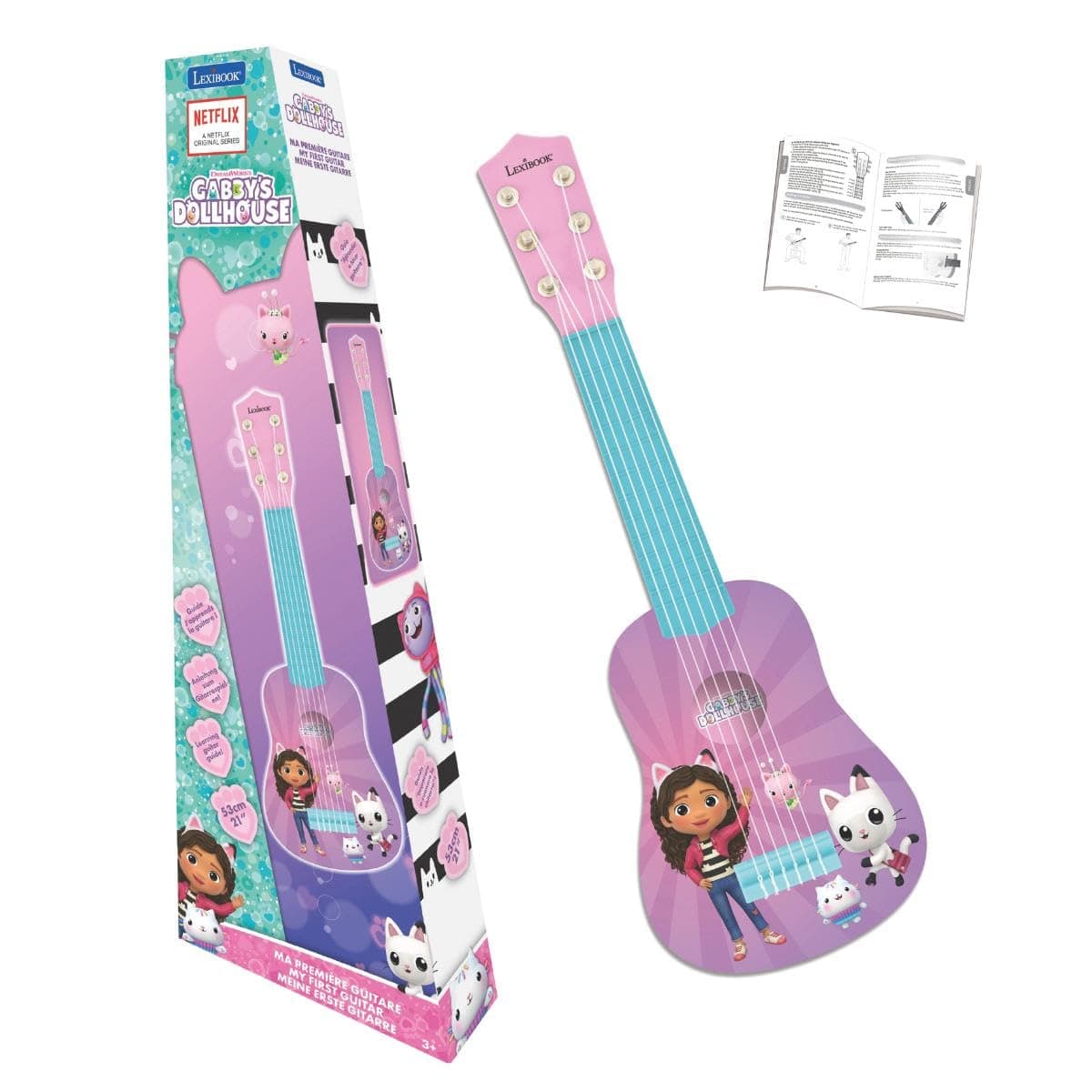 Lexibook, Gabby's Dollhouse, Mi Primera Guitarra para niños, 6 Cuerdas de Nylon, 53 cm, Guía incluida, Rosa, K200GDHLXB