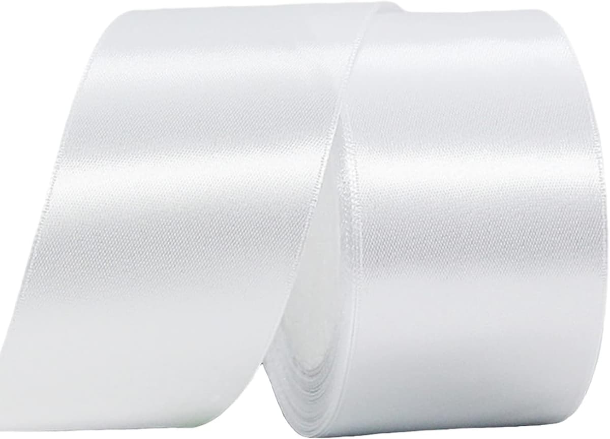 40mm Wide White Ribbon Thick Wedding Car Ribbon 22m, 1.5 inch Thick White Satin Ribbon for Gift Wrapping Wedding Car Christmas Birthday Cake Hair Bow Florist Bouquet Crafts Decorations
