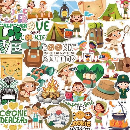 Vemfare Cute Girl Camping Stickers -100 Pcs Cartoon Girl Stickers, Travel Vinyl Waterproof Decals for Scrapbook Water Bottle Skateboard Laptop Journal, Party Favor Decor Supplies
