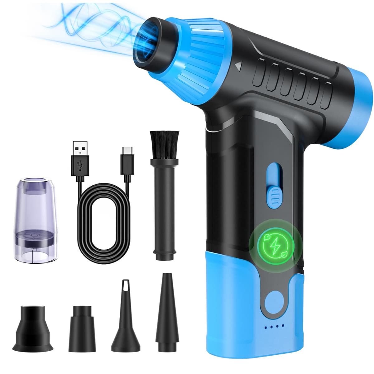 Compressed Air Duster - Povlen 150,000 RPM Compressed Air Cleaner for PC, Rechargeable Air Duster Stepless Speed Air Blower for Keyboards, Computers and Cars (Blue)