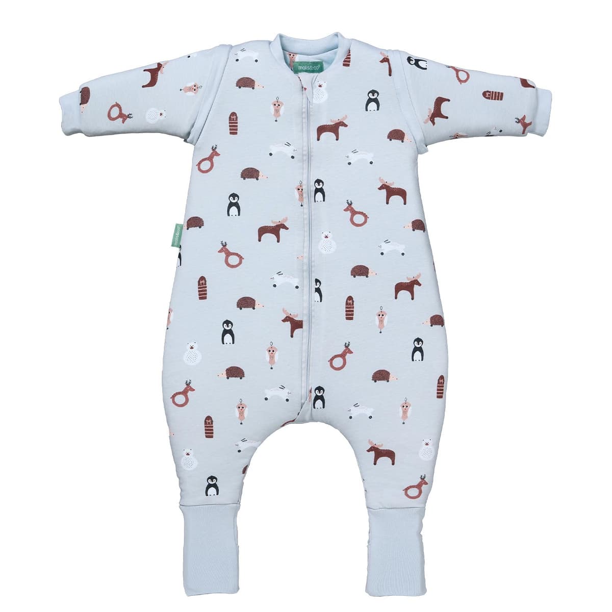 molis&co. Pijama Manta con Mangas Desmontables, Calcetines Antideslizantes, TOG 2.5 Estampado Winter Animals, Algodón 100%, Oeko-Tex 100 Certificado, 1 año