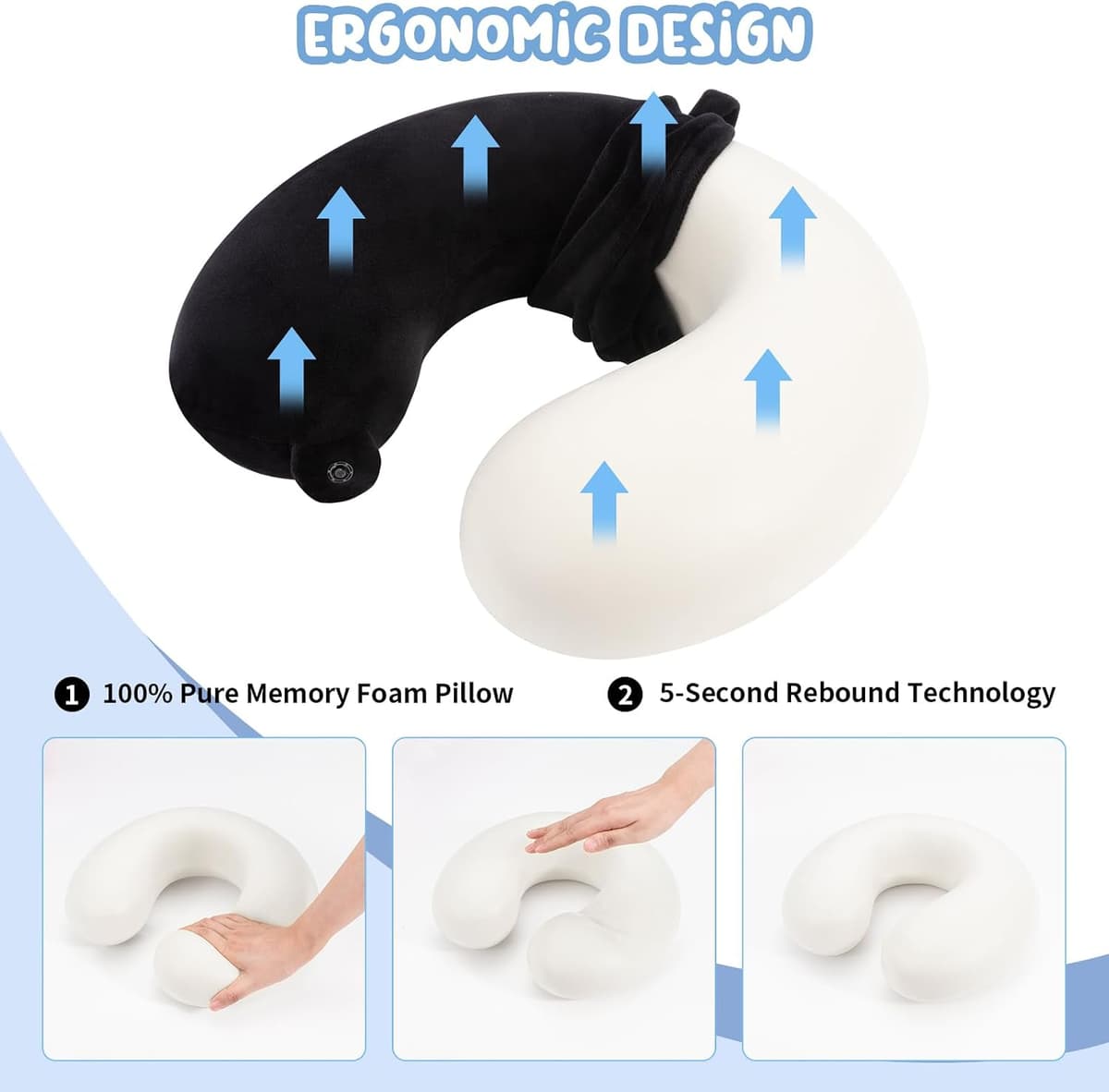 WENGX Travel Pillow Neck Pillow Memory Foam Travel Pillows Head Support Cushion for Airplane Train Car Office Travel Essentia