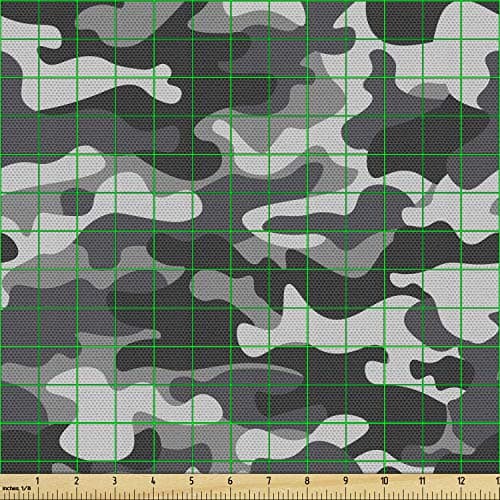 Lunarable Camo Print Fabric by The Yard, Grayscale Abstract Camouflage Demonstration Repetition of Stains, Decorative Fabric for Upholstery and Home Accents, 3 Yards, Green Grey
