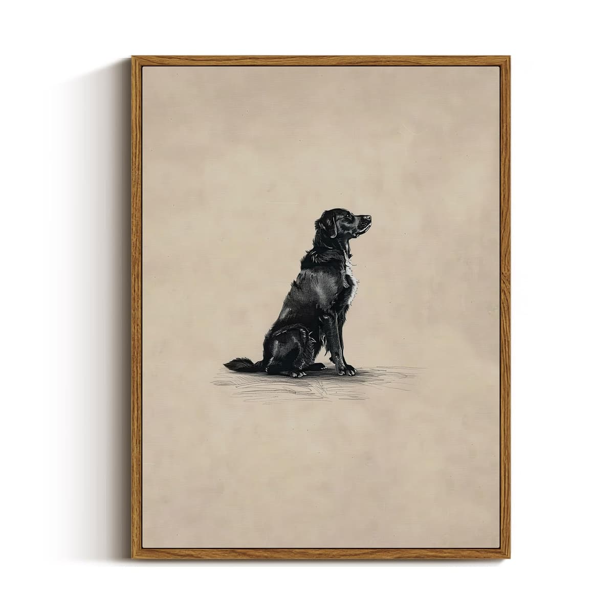 VIYYIEA Vintage Framed Black Dog Wall Art, Bedroom Living Room Minimalist Animal Art Decor, Antique Dog Canvas Print Paintings, Home Farmhouse Retro Still Life Decor, 12x16 Inch
