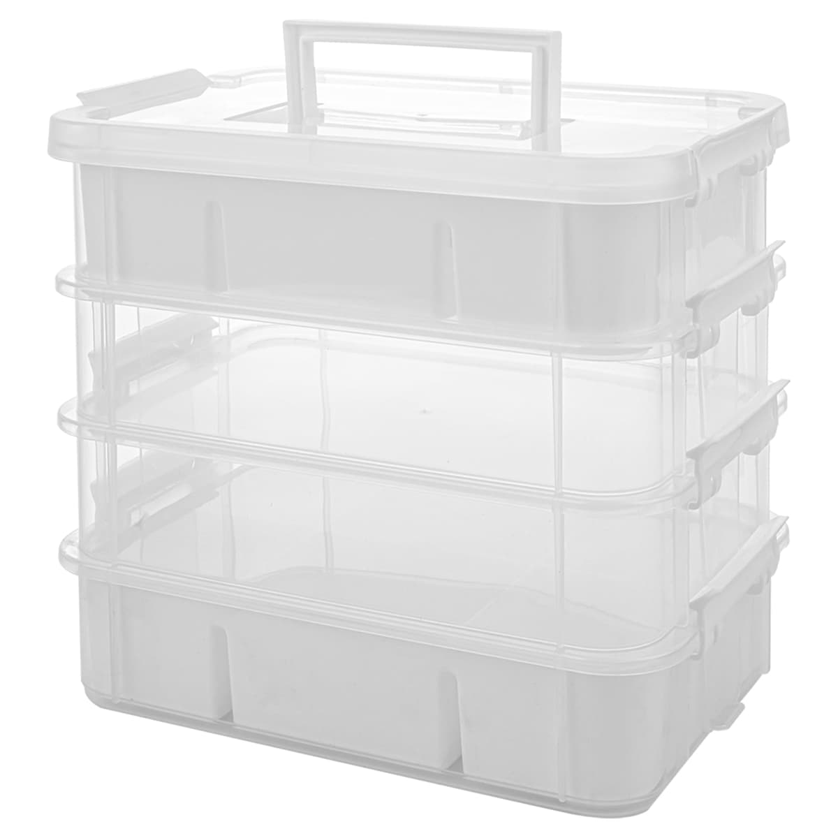Craft Organizers and Storage, 10QT 4-Layer Durable Sewing Organizer for Sewing Supplies with 2 Removable Trays, DIY Kit Container for Seasonal Decor, Tool, Scrapbook and Art Supplies