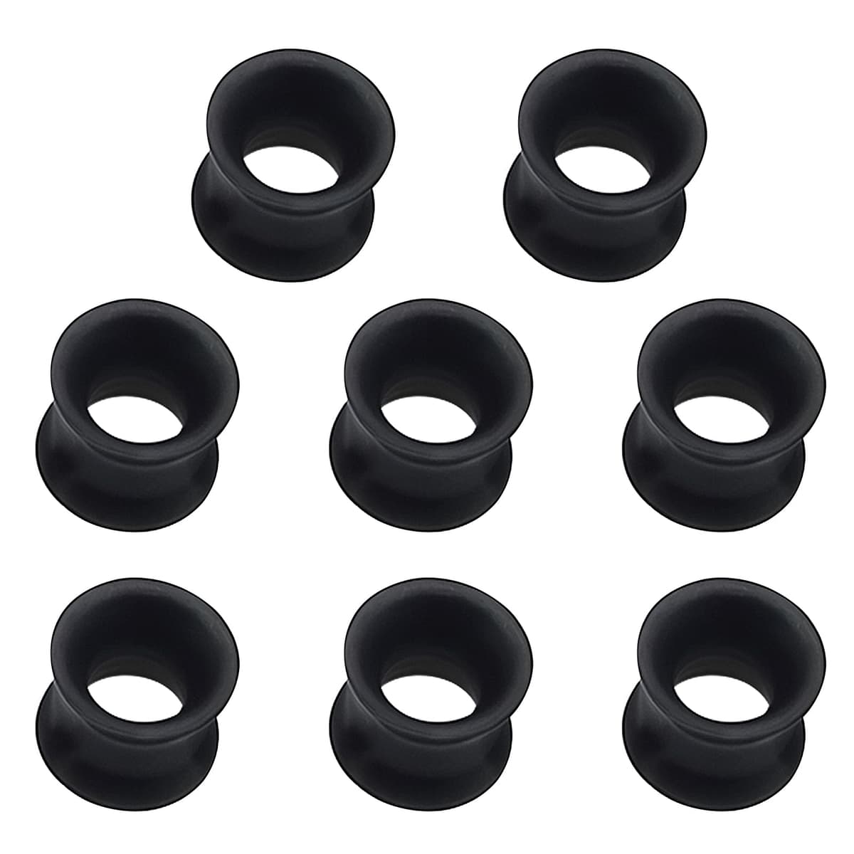 KLINNA Juego de 4 pares de dilatadores de oreja de silicona, color negro, doble acampanado, 8 mm, 10 mm, 12 mm, juego de dilatación extra suave y ligero, cómodo juego de dilatación
