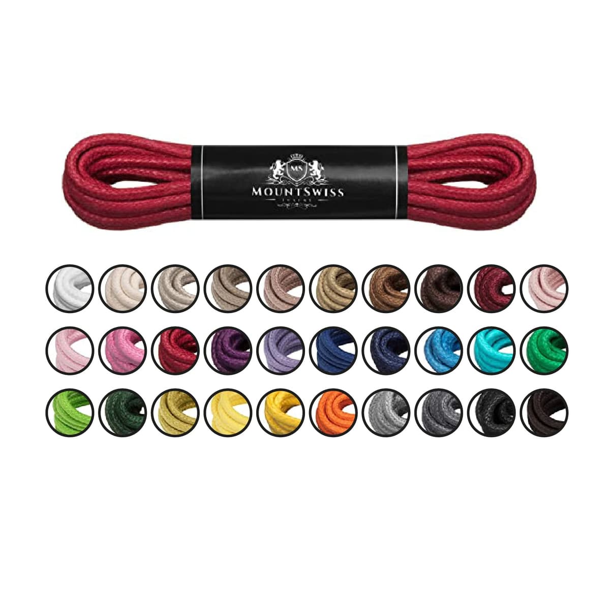Cordones Mount Swiss© Luxury encerados y redondos para zapatos de traje y de piel, 2 - 3 mm de diámetro, 45 - 120 cm de longitud