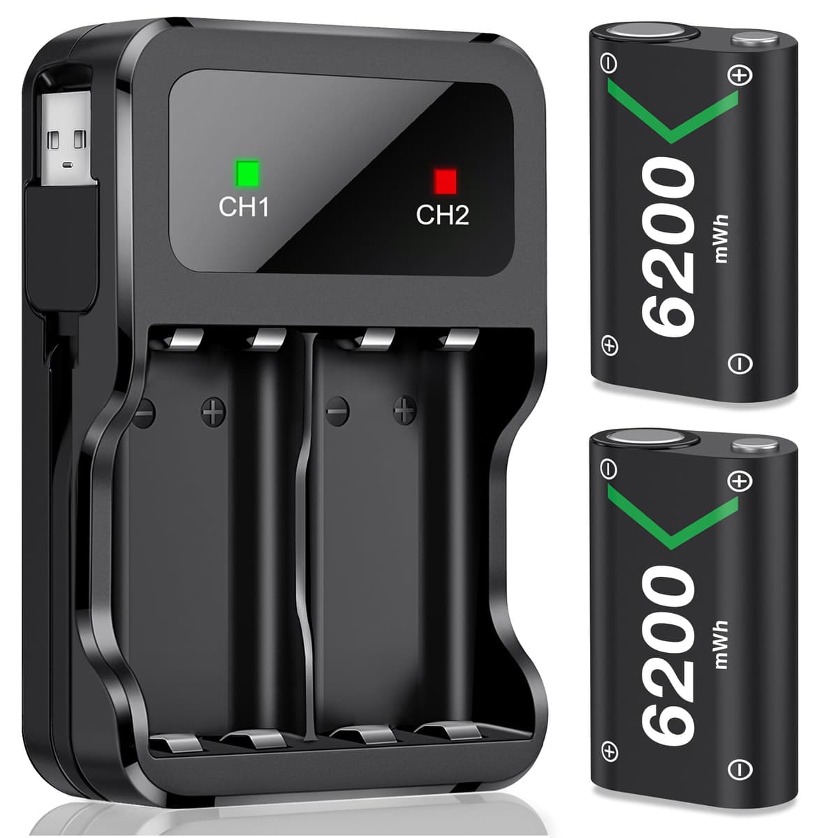 HEYLICOOL Rechargeable Battery Pack for Xbox One/Series X|S,2x6200mWh Xbox Controller Battery Pack for Series X|S/S/X/Elite Controller-Q08