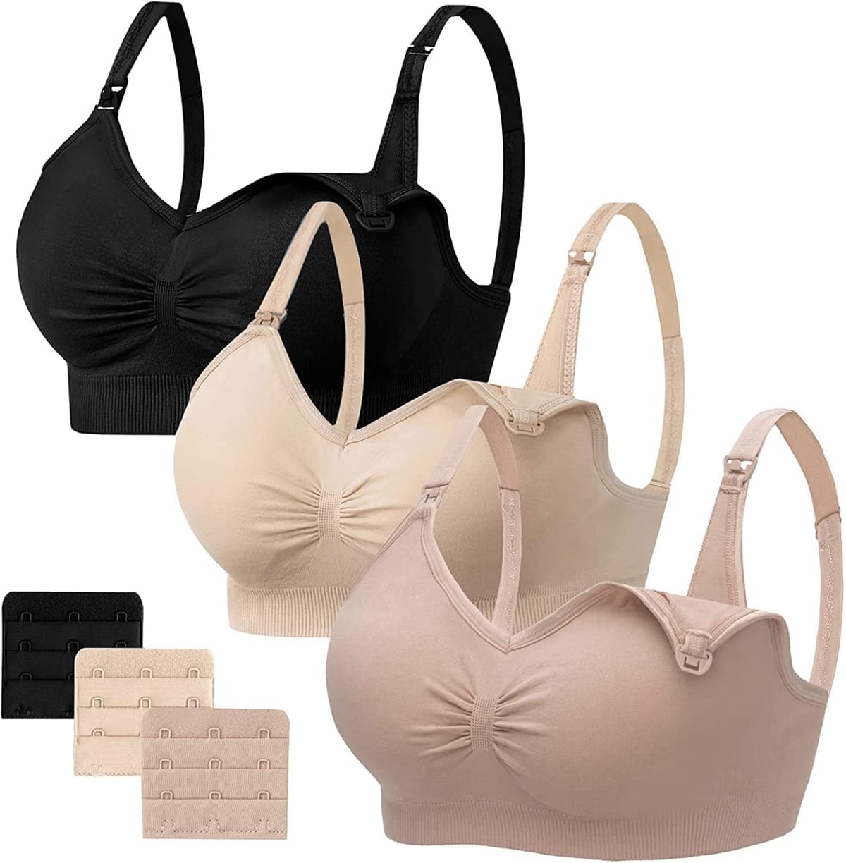 HBselect Sujetador de Lactancia de Maternidad de 2 Piezas Sujetador de Lactancia Sin Costuras con Extensiones de Sujetador Adicionales Lactancia Y SueñO Sin Aros para Mujeres