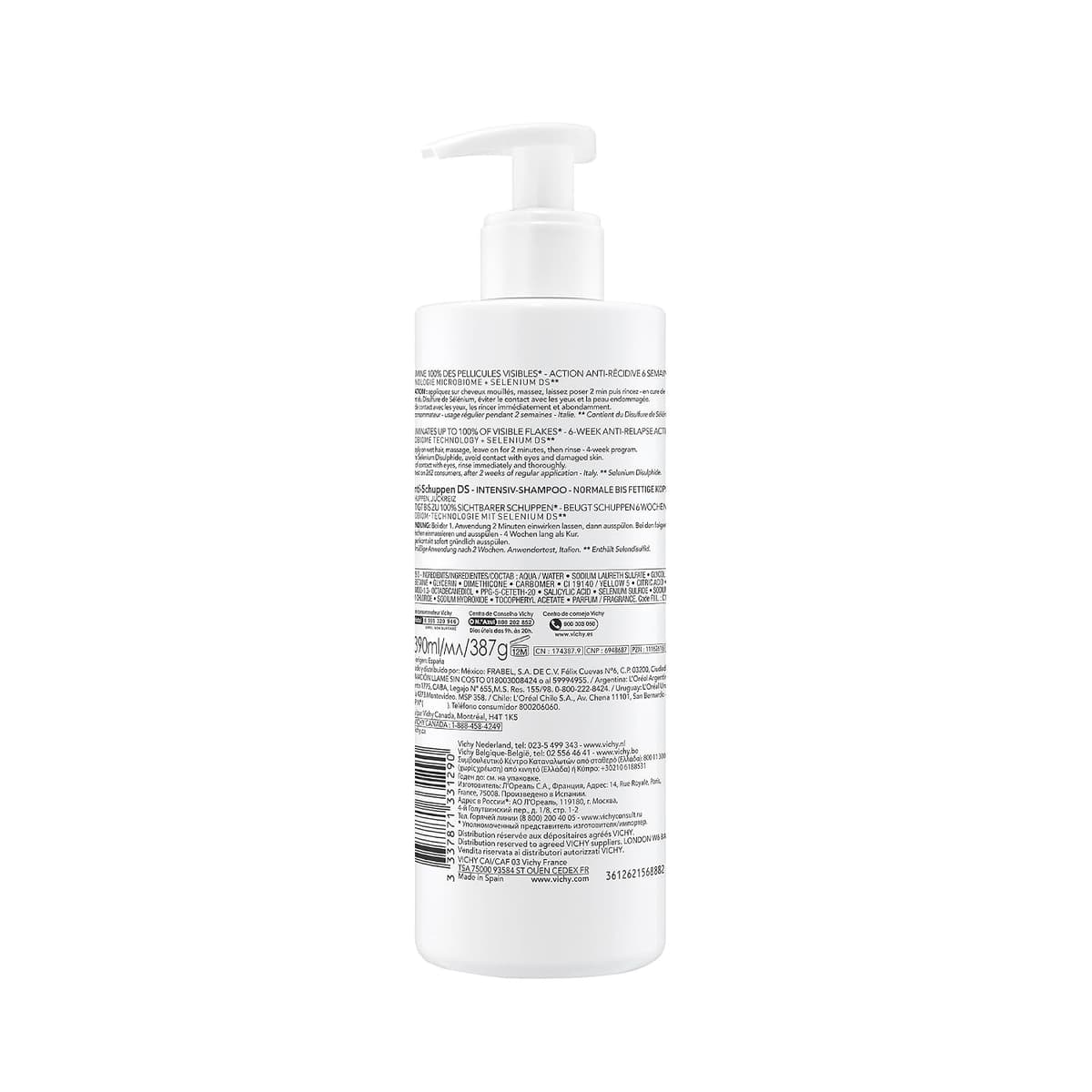 Vichy Champú Anticaspa, Cabellos Grasos, Elimina la Caspa y Reduce los Picores, Cuero Cabelludo Limpio y Sano, Doble Eficacia, Unisex, Dercos Technique, 390 ml