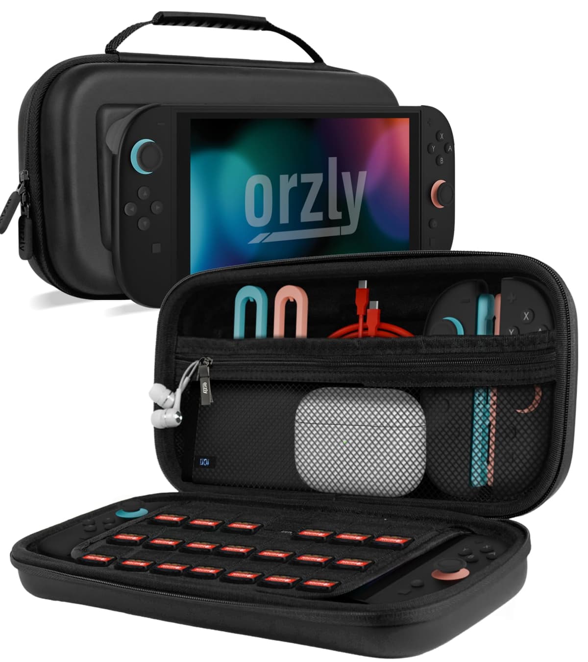 Orzly Case for Nintendo Switch 2 Protective Travel Carry Case with Screen Padding, Game Cards & microSD Slots with Zipped & Open Pockets for Console Accessories - Gift Box Edition