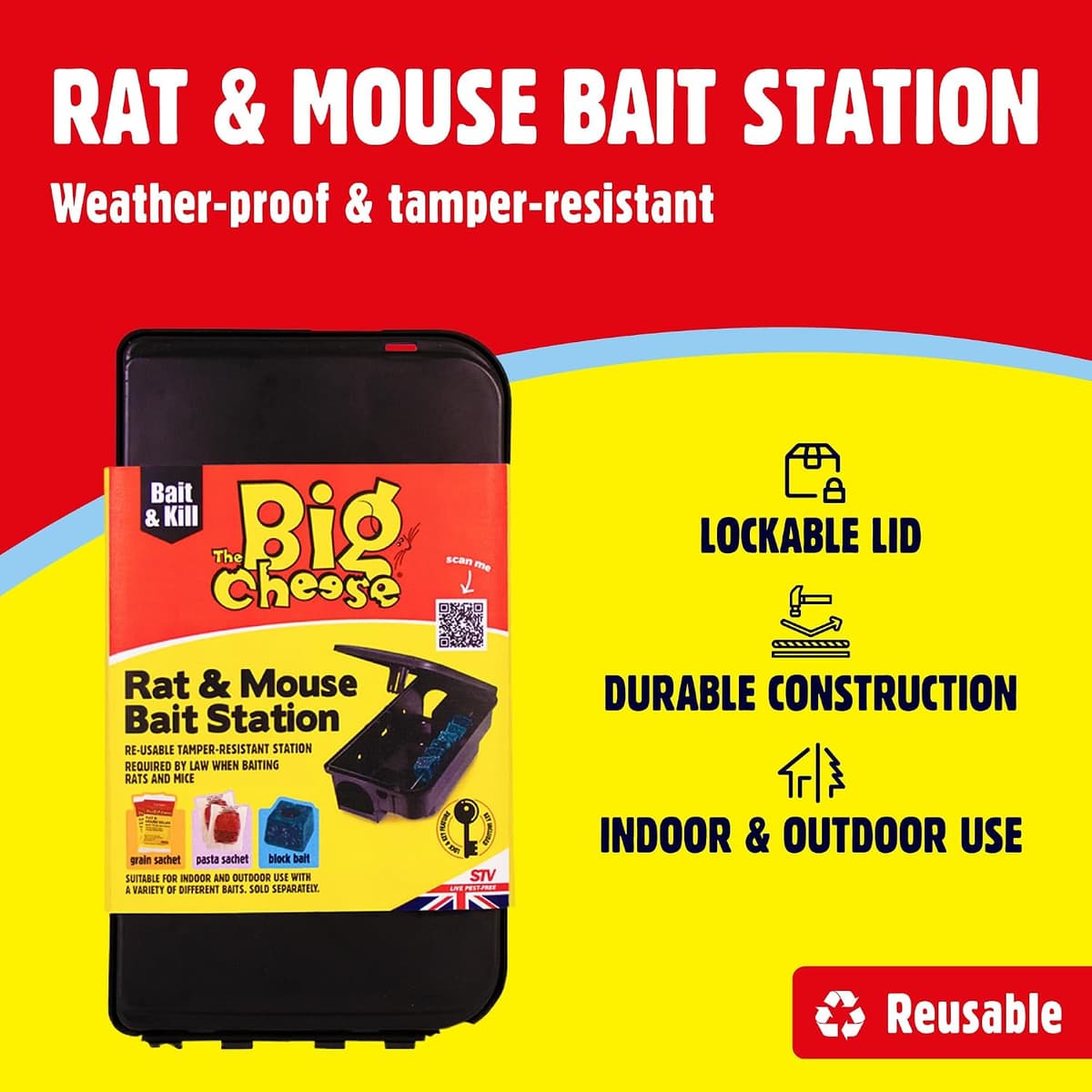 The Big Cheese Rat & Mouse Bait Station - Reusable Tamper-Resistant & Weather-Proof Rat Bait Box for Rat Poison - Lockable Li
