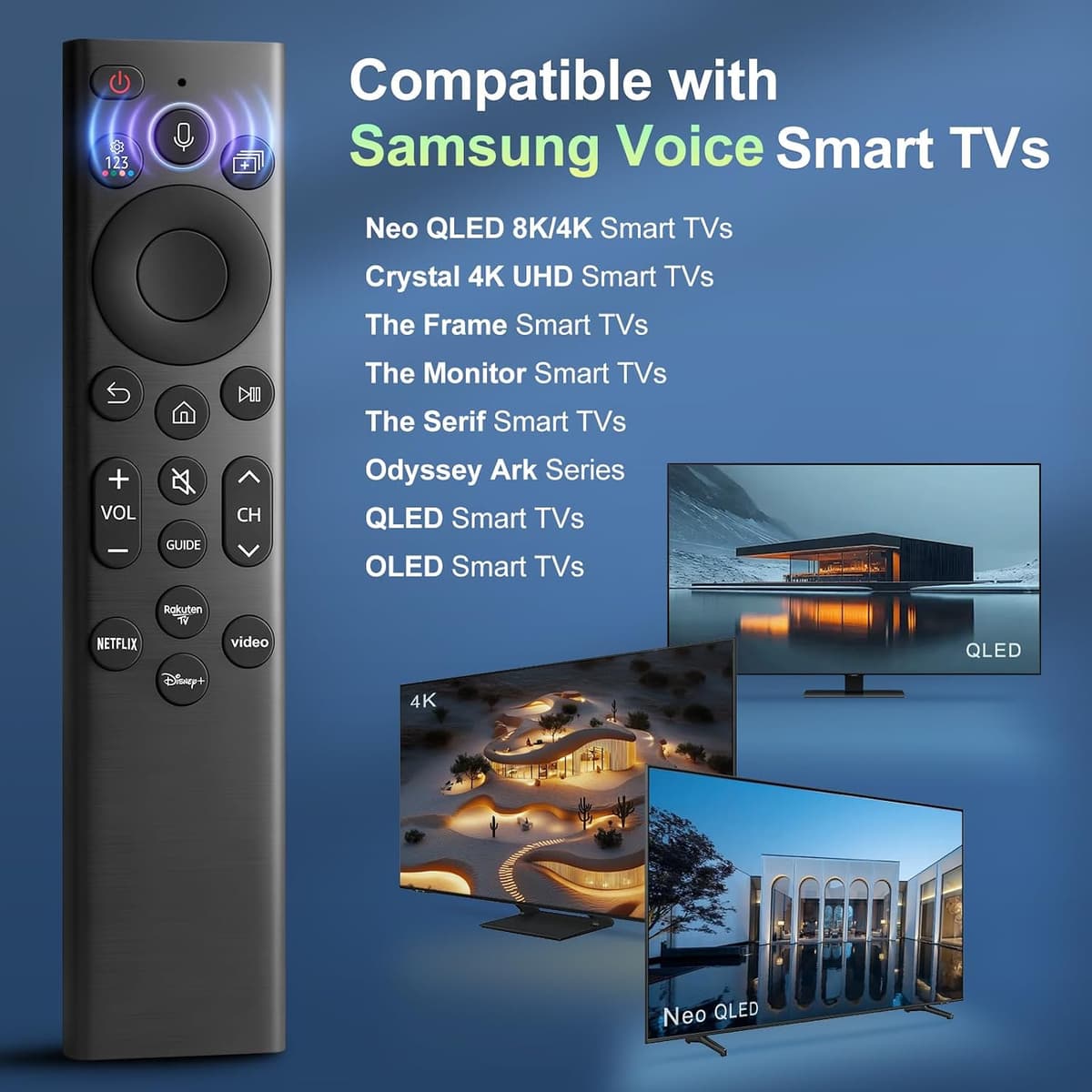 Voice Replacement for Samsung-Smart-TV-Remote, for Samsung Smart TVs with Voice Function with Shortcut Buttons