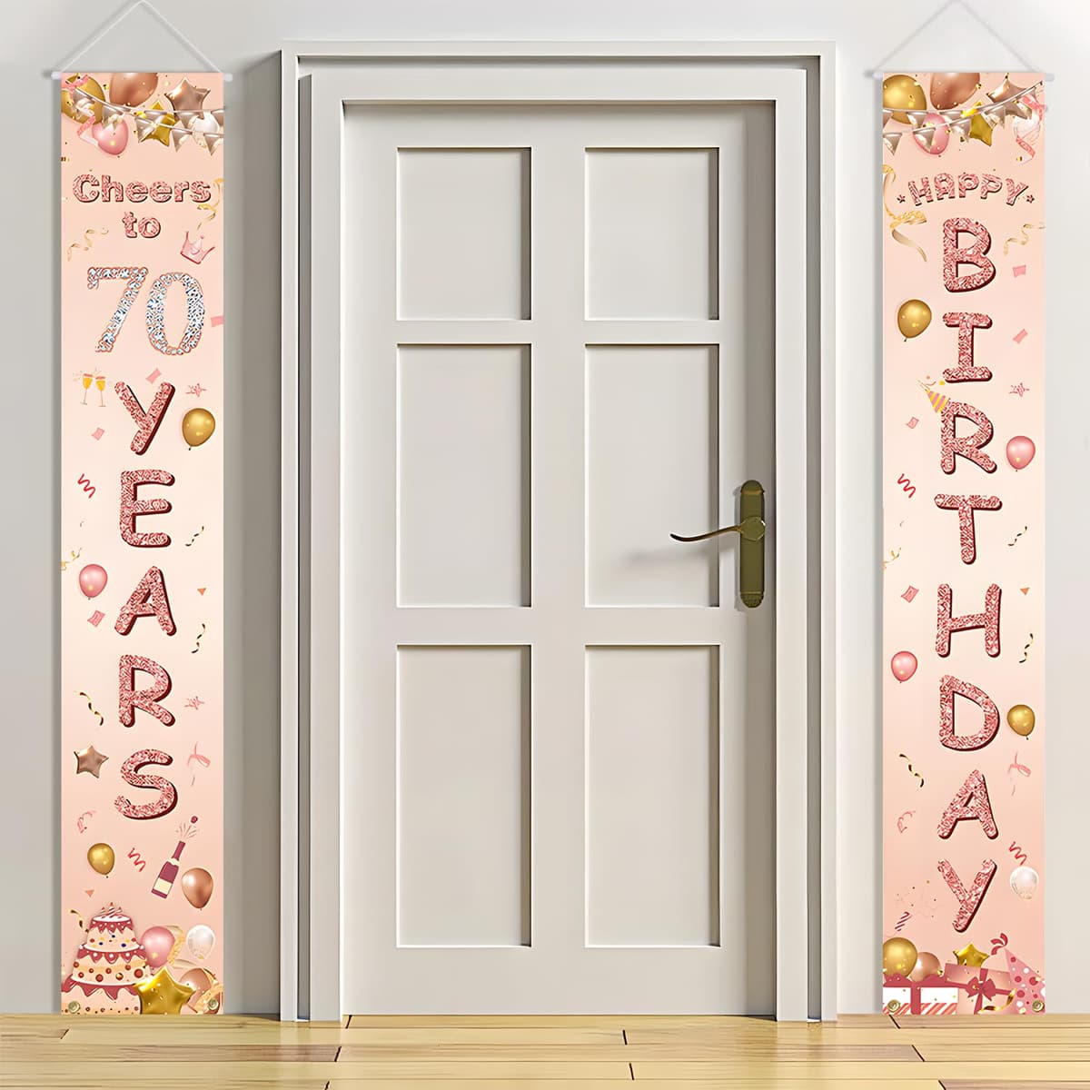 Happy 70th Birthday Door Banner, 70th Birthday Decorations Banner for Her, Rose Gold 70 Banners Porch Sign for Birthday Party Indoor Outdoor Decoration