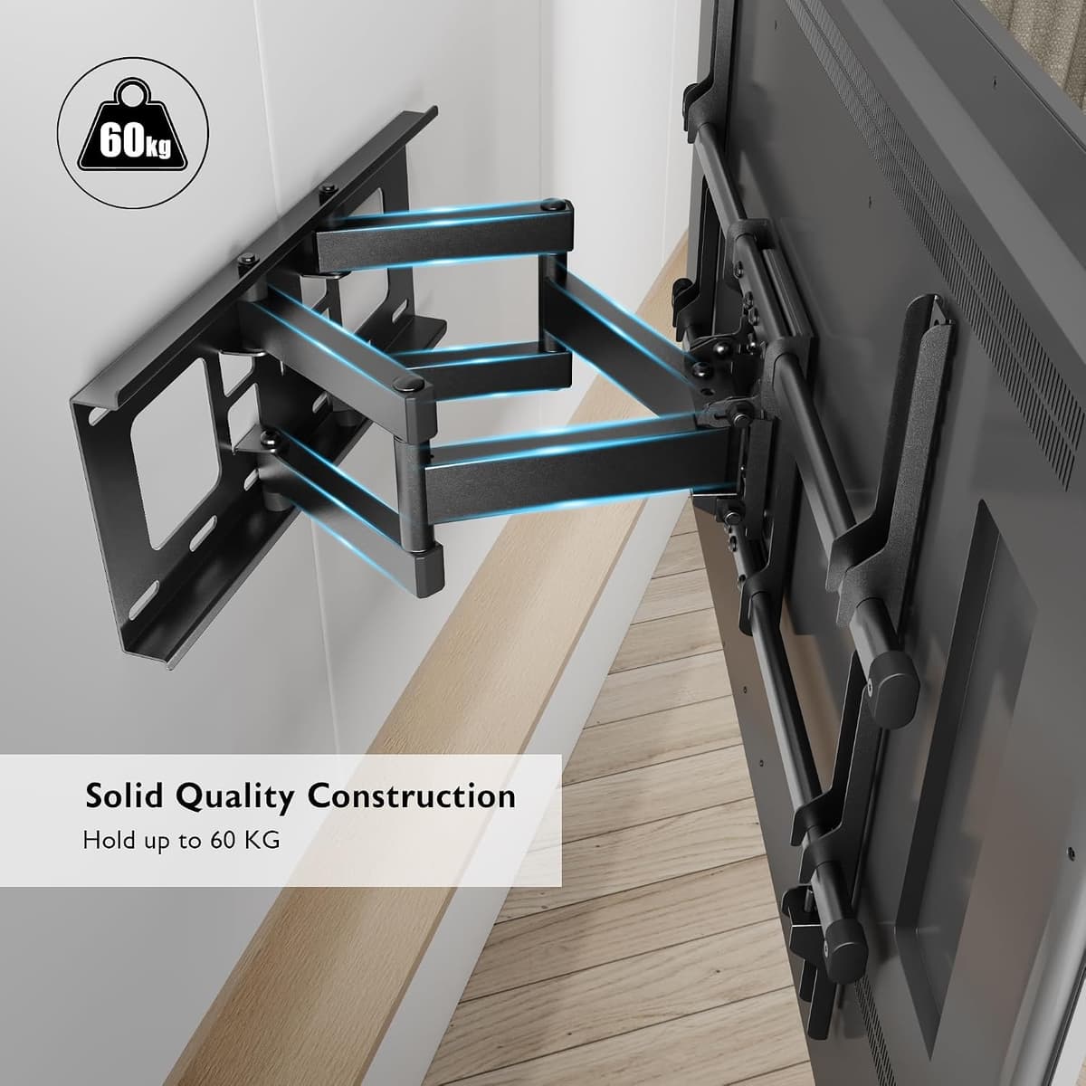 BONTEC TV Wall Bracket for 32-85 Inch LED LCD, Full Motion Swivel Tilt TV Wall Mount, Heavy Duty Dual Arms up to 60kg, Max VESA 600x400mm, Universal TV Mount with Bubble Level and Cable Ties