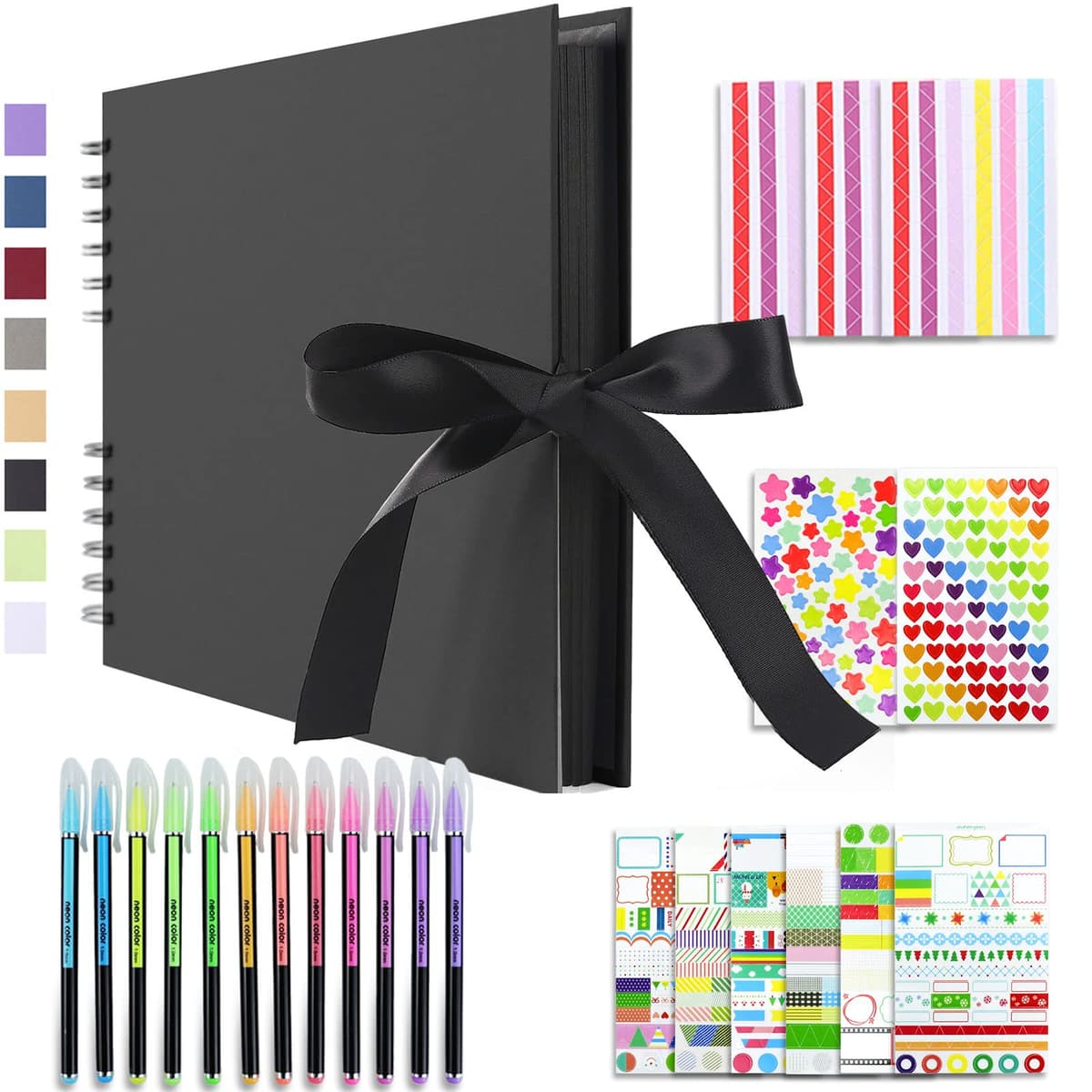 Vienrose Álbum de Fotos Scrapbook 10x15 cm Álbum de Recortes para Pegar y Escribir 80 Negra Páginas Espiral DIY Regalos de Boda Aniversario Bebé Cumpleanos Familiares Navidad, 28,5x21cm, Negro