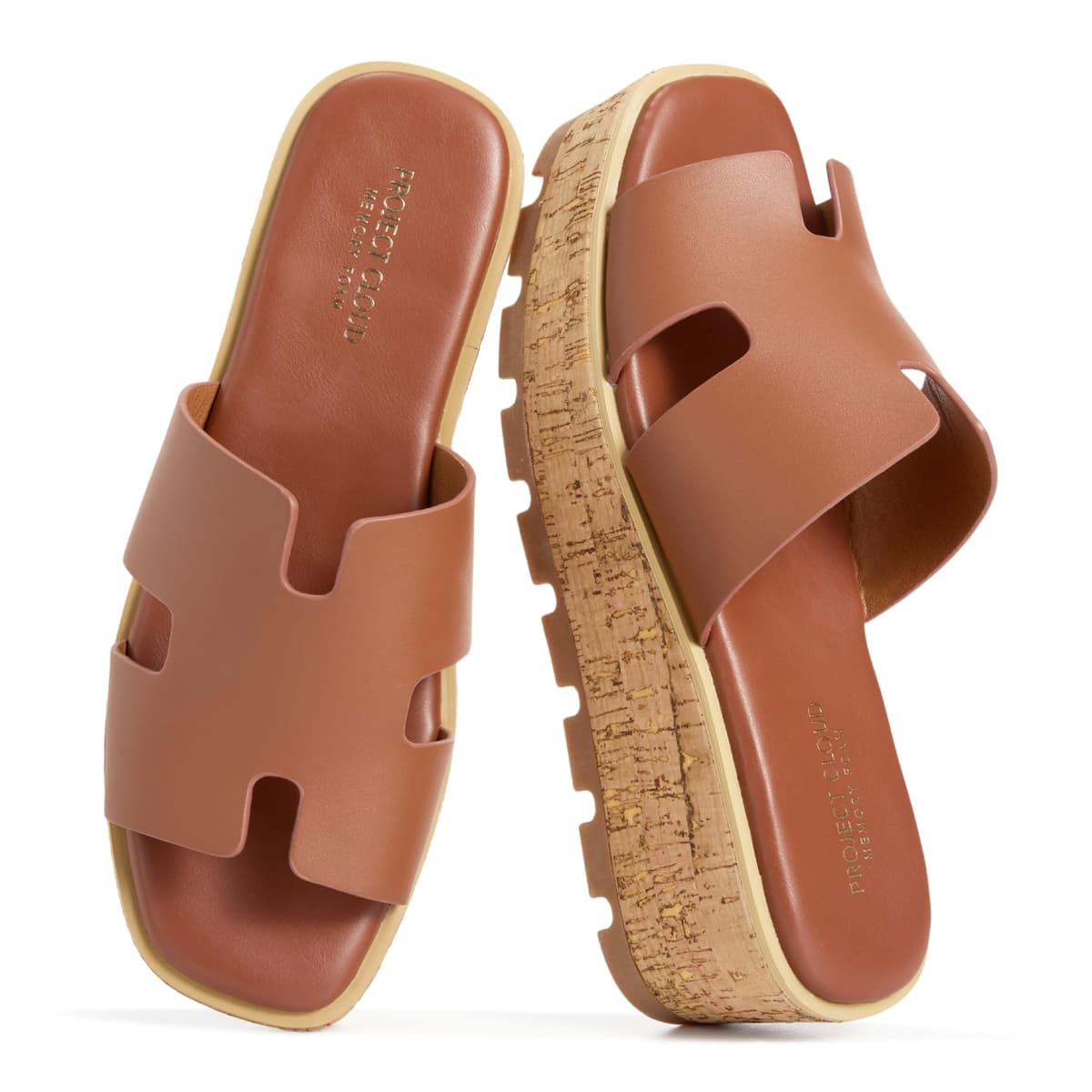 Project Cloud 100% Genuine Leather Wedge Platform Sandals Women Footwear - Memory Foam Insole and Non-Slip Platform Slides for Women - Lightweight Womens Sandals (MILA,COGLEA,8M)