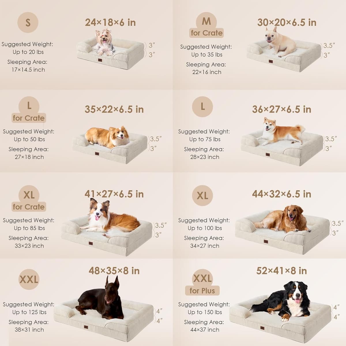 EHEYCIGA Orthopedic Dog Bed for Small Dogs, Waterproof Memory Foam Small Dog Beds with Sides, Non-Slip Bottom and Egg-Crate Foam Medium Pet Couch Bed with Washable Removable Cover, Beige 24.0"L x 18.0"W x 6.0"Th Beige