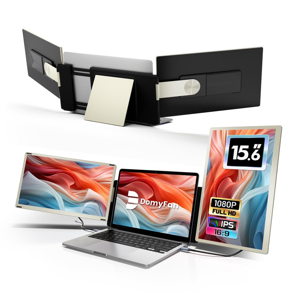 domyfan Portable Monitor 15.6" 120% sRGB FHD 1080P Extender Screen Portati for All Sizes Laptops with USB HDMI Plug-Play for Mac, Windows, Chrome, Android
