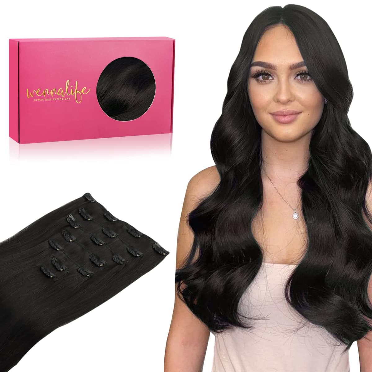 WENNALIFE Hair Extensions Clip In, 14 Inch 120g 7pcs Clip in Hair Extensions Real Human Hair Natural Black Clip In Real Hair Coloured Remy Human