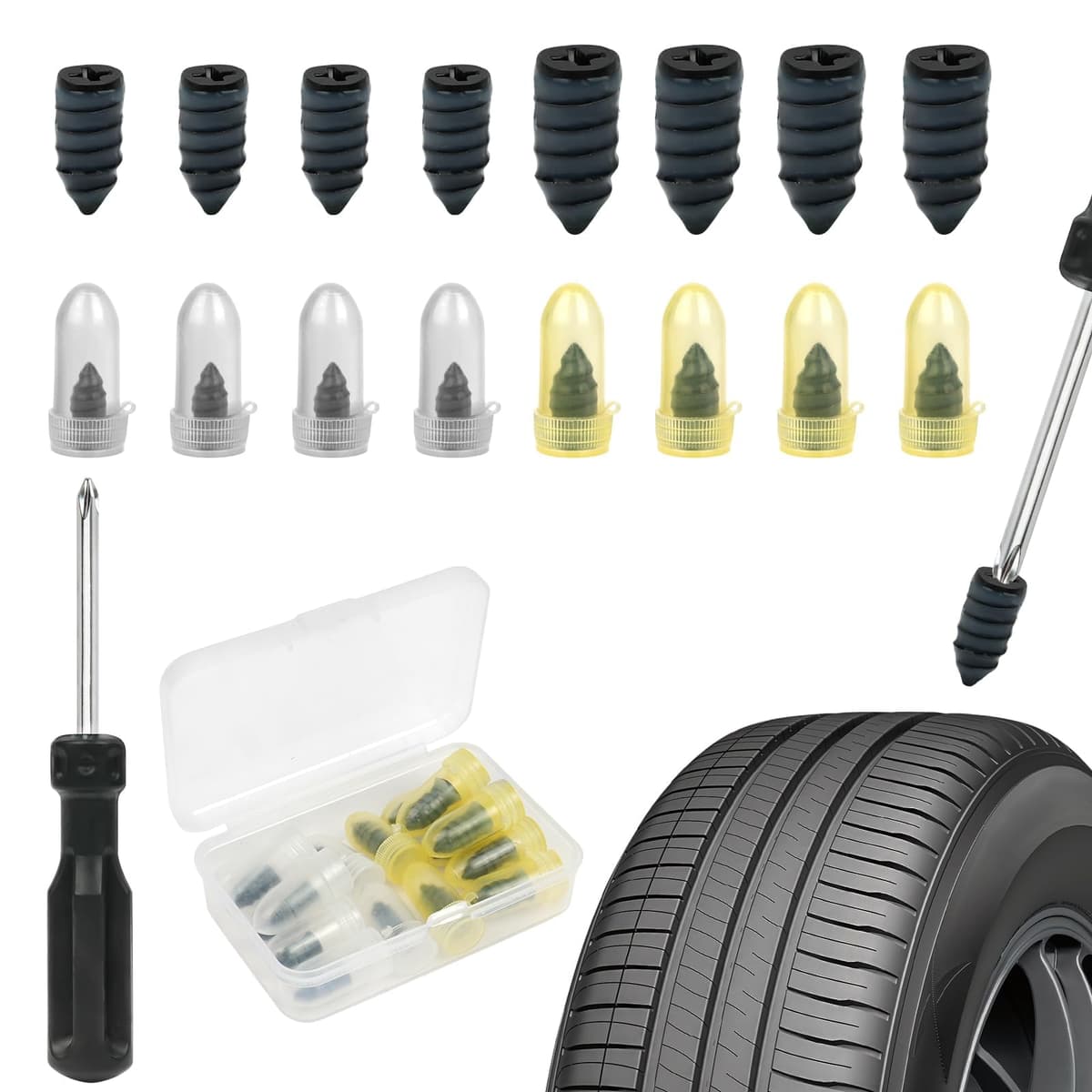 16 Pcs Tyre Repair Screws, Rubber Nail Tire Repair Self-Service Tire Repair Nail, Puncture Repair Nail Vacuum Tyre Repair Nail, General Tire Repair Quick Repair Tool for Car Motorcycle Bicycle