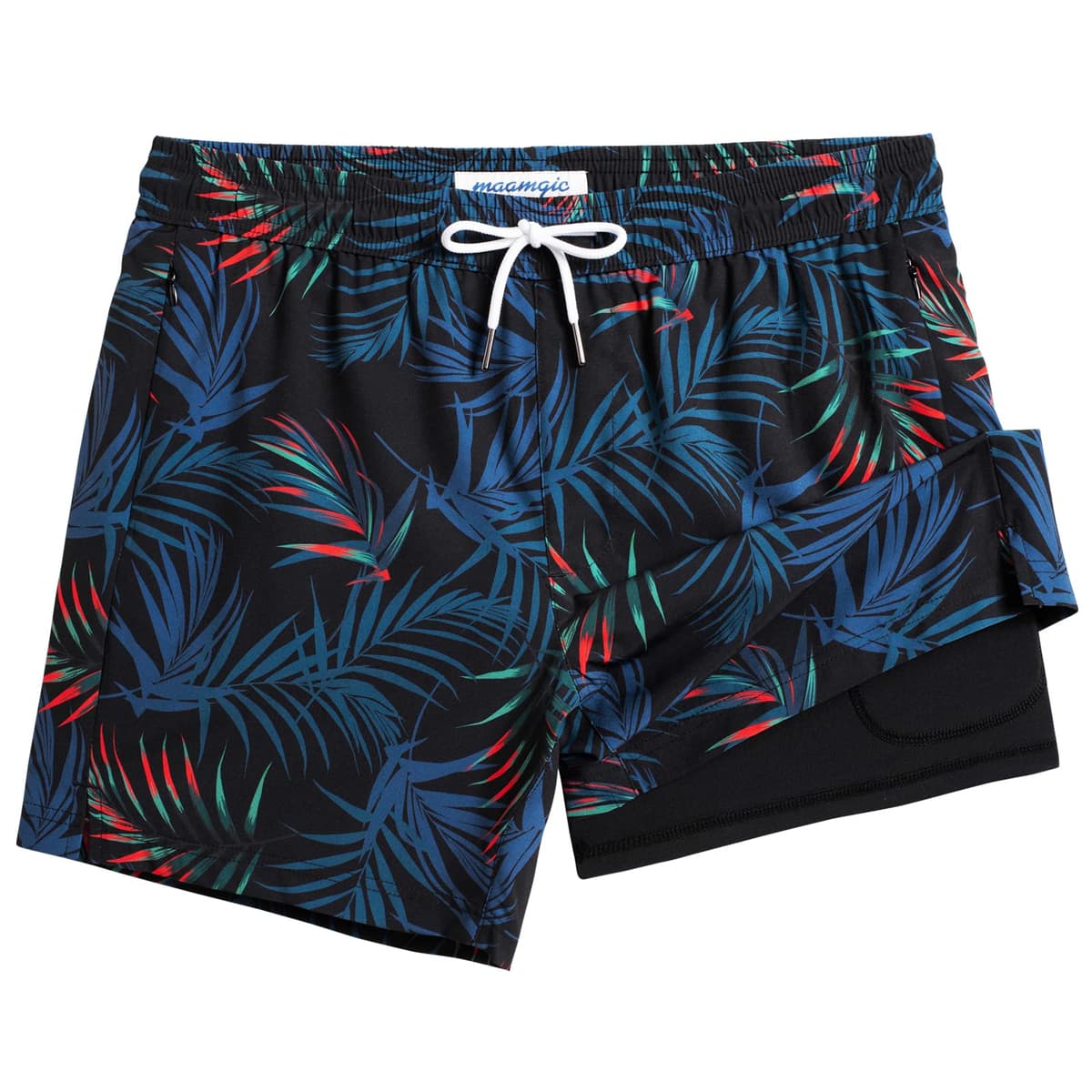 MaaMgic 5" Mens Swim Shorts with Compression Liner 4-Way Stretch Bathing Suit Swimming Shorts 2 in 1 Men's Swim Trunks with Zipper Pockets Quick Dry