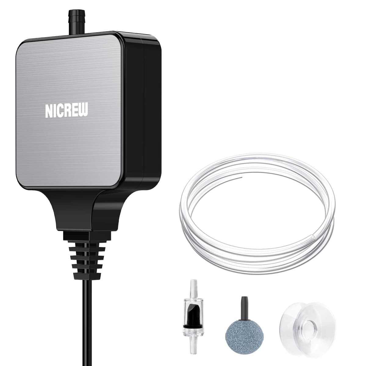 NICREW Oxigenador Acuario Ultra-Silencioso<33 dB, Nano Bomba de Aire Silenciosa hasta 40 L, Accesorios para Nano Acuario, 18 L/H, 1,5 W