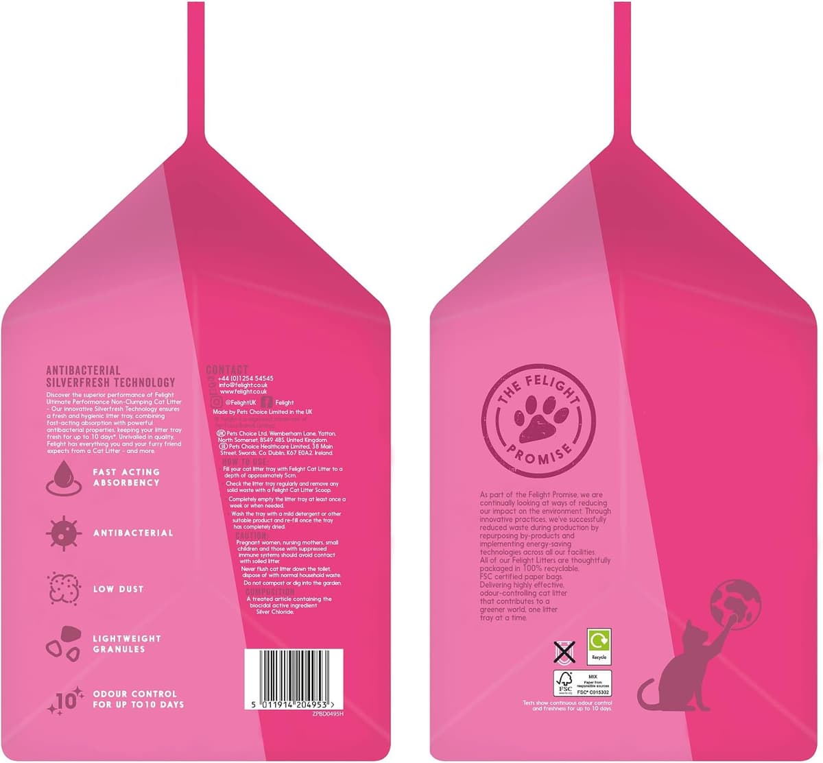 Felight | Non-Clumping Cat Litter with Antibacterial Silverfresh Technology | Prevents Odours for up to 10 Days | Made in the