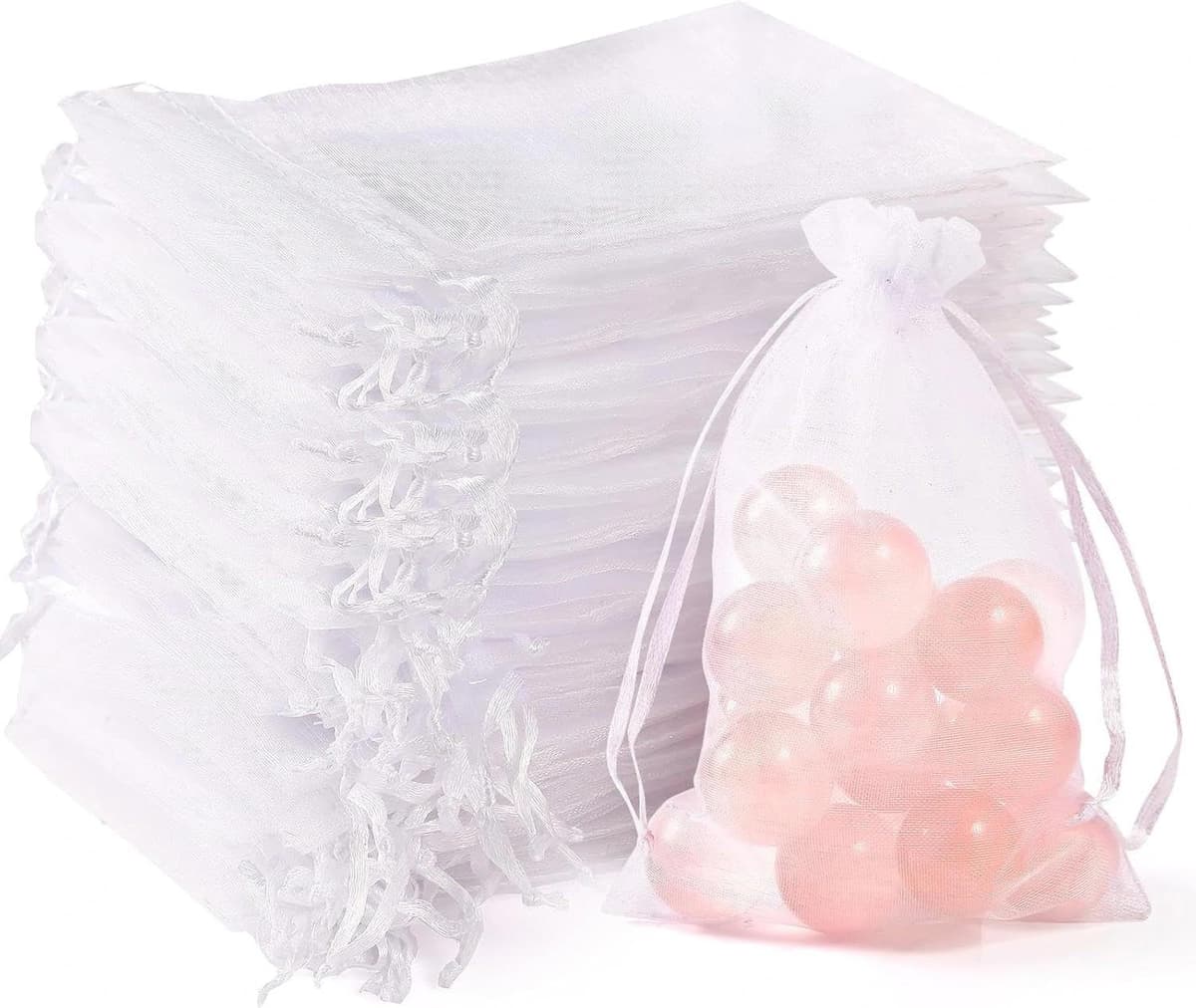 VOOSFSIE Bolsas de Organza Blancas 10x15cm, 50 Unidades Bolsas de Regalo Transparentes con Cordón, Bolsas de Organza para Bodas, Dulces, Joyas, Navidad, Fiestas y Embalaje de Souvenirs