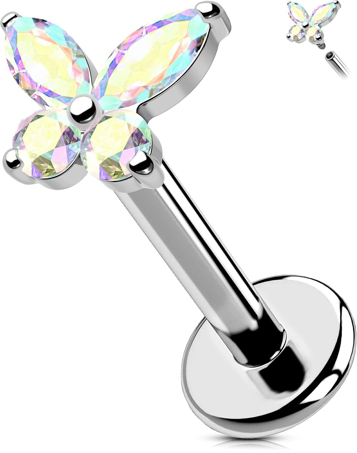 OUFER Body Piercing Labret Earrings: Titanium Lip Stud 16G/1.2mm Internally Threaded Helix Tragus Conch Cartilage Earrings Jewellery Butterfly Medusa Bar 6/8/10/12mm for Women