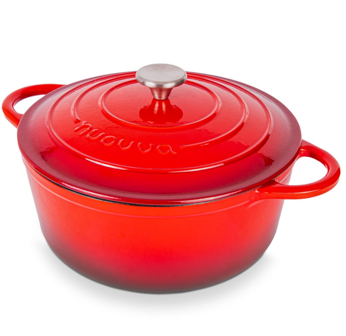 Nuovva Enamelled Cast Iron Dutch Oven Pot with Lid – 6.4 Quart Casserole Dish – Ceramic Dutch Oven for Bread Baking, Roasting, Braising & Stews – Oven Safe up to 500°F – 28cm Red