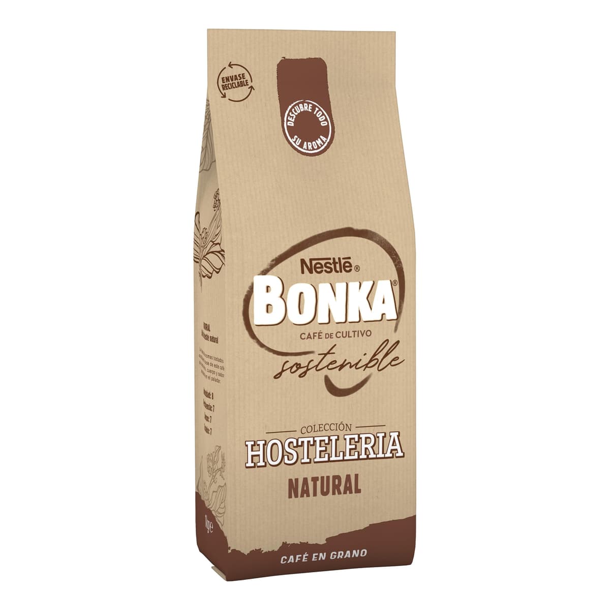 Bonka cafe en grano tostado natural para hostelería, Ideal para maquina de cafe Espresso - 1 paquete x 1 kg