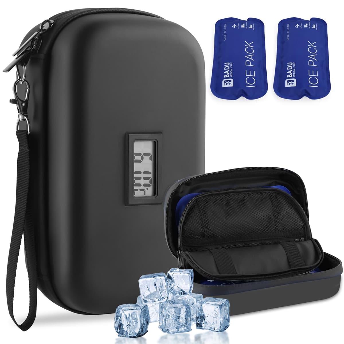Funda de viaje con enfriador de insulina, aprobado por la TSA portátil con aislamiento para diabéticos con visualización de temperatura del termómetro, organizador de medicamentos
