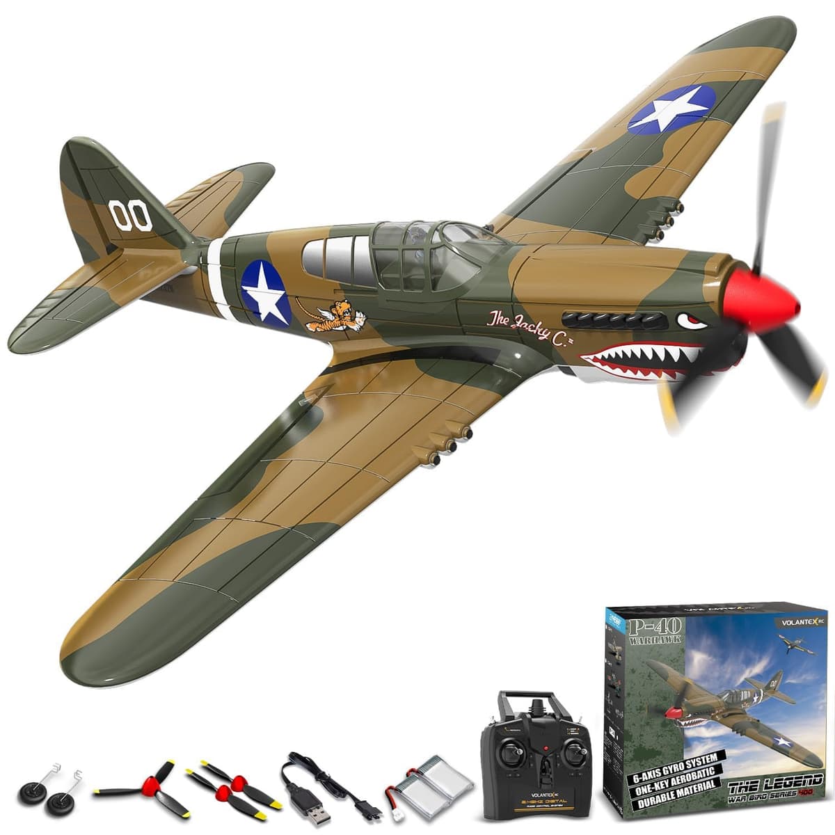 volantexrc Avión RC de 4 Canales Spitfire RC Fighter Toy, 2,4 GHz, estabilizador giroscópico de 6 Ejes, Planeador RTF con 2 baterías, Adecuado para Adultos, niños, Principiantes para Volar