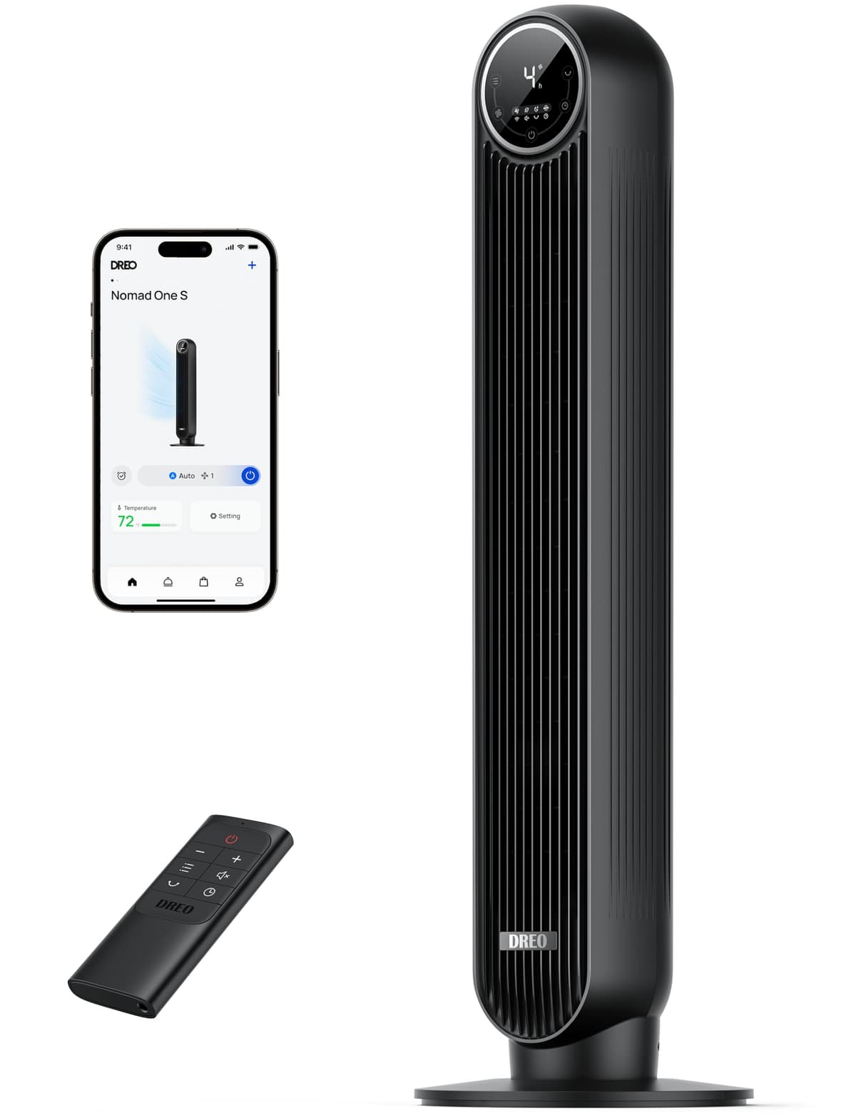 Dreo ventilador de pie silencioso, ventilador de torre con velocidad de 7,6 m/s, 4 velocidades, rotación de 90°, temporizador de 8 horas, pantalla LED y mando a distancia incluido. negro. Alexa