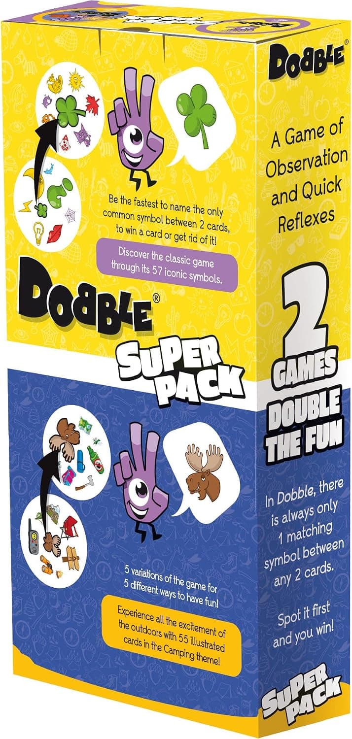 Asmodee | Dobble Super Pack (Camping + Classic) | Family Card Game | Ages 6+ | 2-8 Players | 15 Minutes Playing Time Original + Camping (Combo Pack) Double Packs