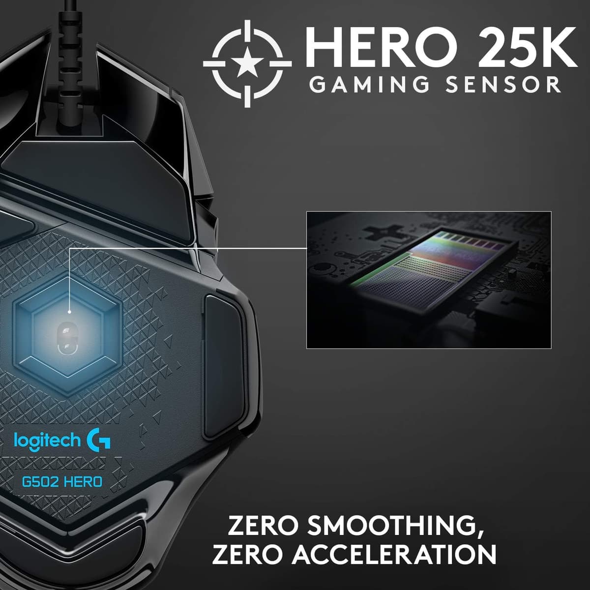 Logitech G502 HERO High Performance Wired Gaming Mouse, HERO 25K Sensor, 25,600 DPI, RGB, Adjustable Weights, 11 Programmable Buttons, On-Board Memory, PC/Mac - Black