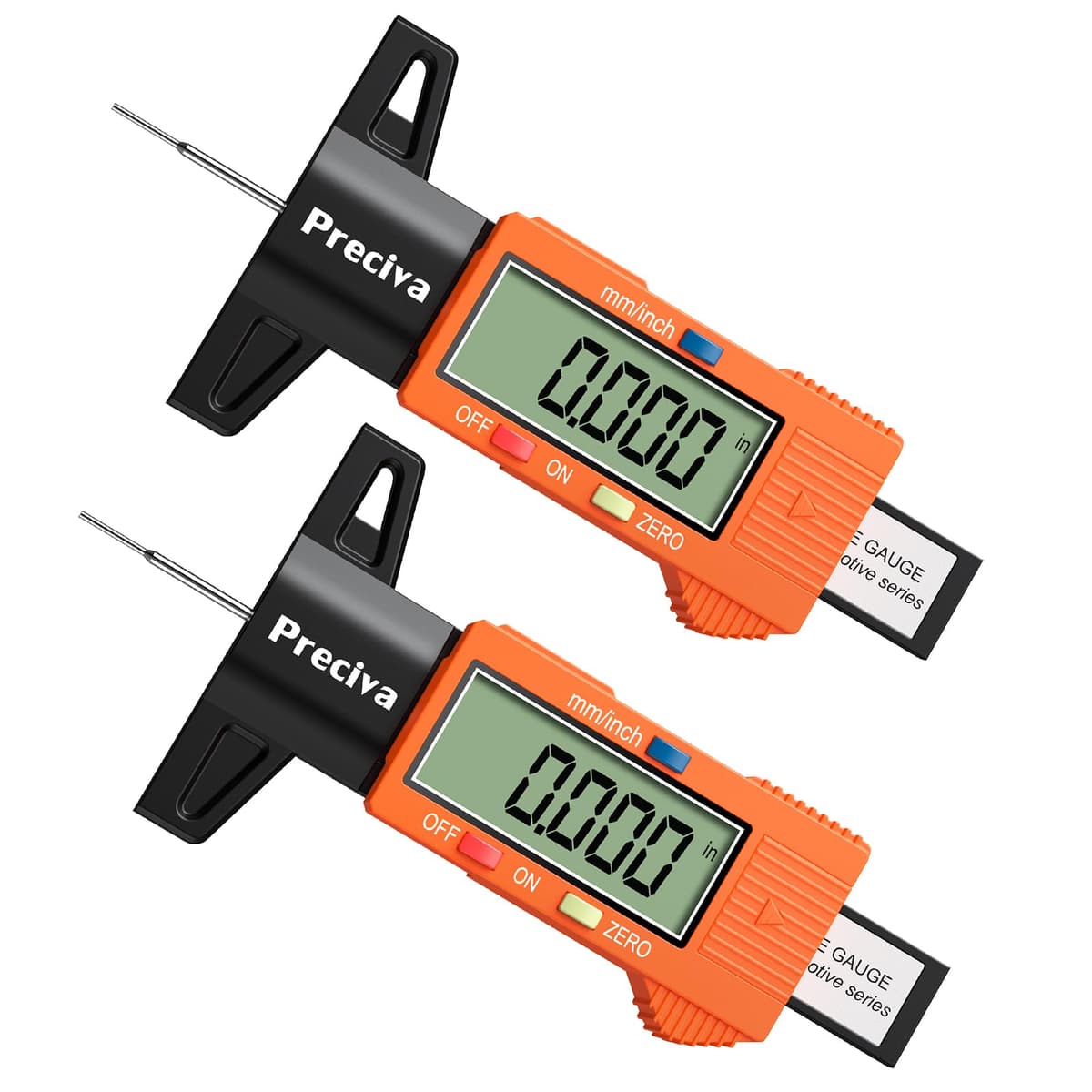 Preciva 2pcs Tyre Tread Depth Gauge, 0-25.4 mm/Inch Digital Precision Tire Surface Checker UK Measuring Tool with Large LCD Screen for Cars, Trucks, Motos, Orange 2 Orange