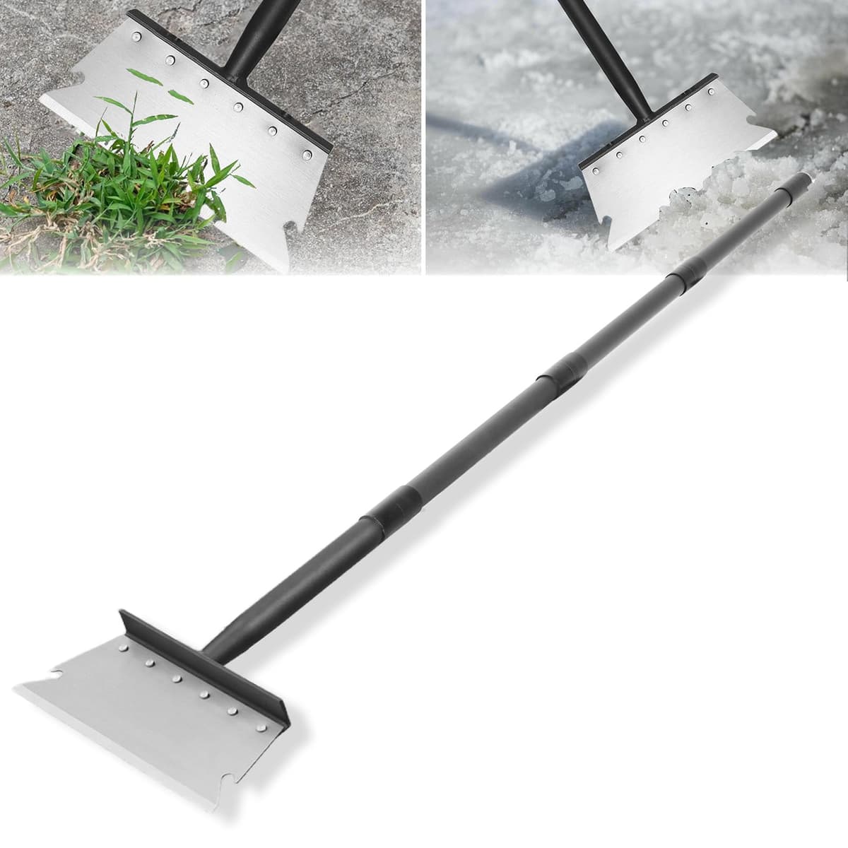 Pala de Jardín Multifuncional con Largo Mango 148 cm, Pala Plana de Acero raspador de jardín para Malas Hierbas y Musgo, Pala de Limpieza de JardíN para Plantas, Palear Nieve, Limpiar Granjas