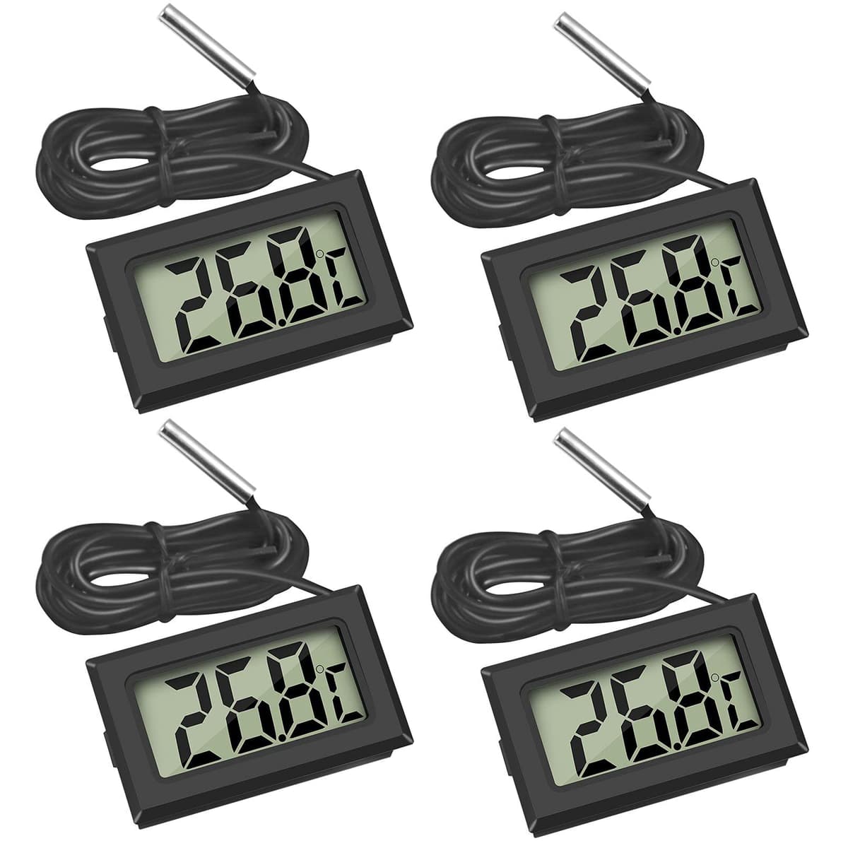 Thlevel Digital Reptile Thermometer Fridge Temperature Probe Temperature Gauge Inside Outside for Freezer Refrigerator Aquarium 4 Pack Black