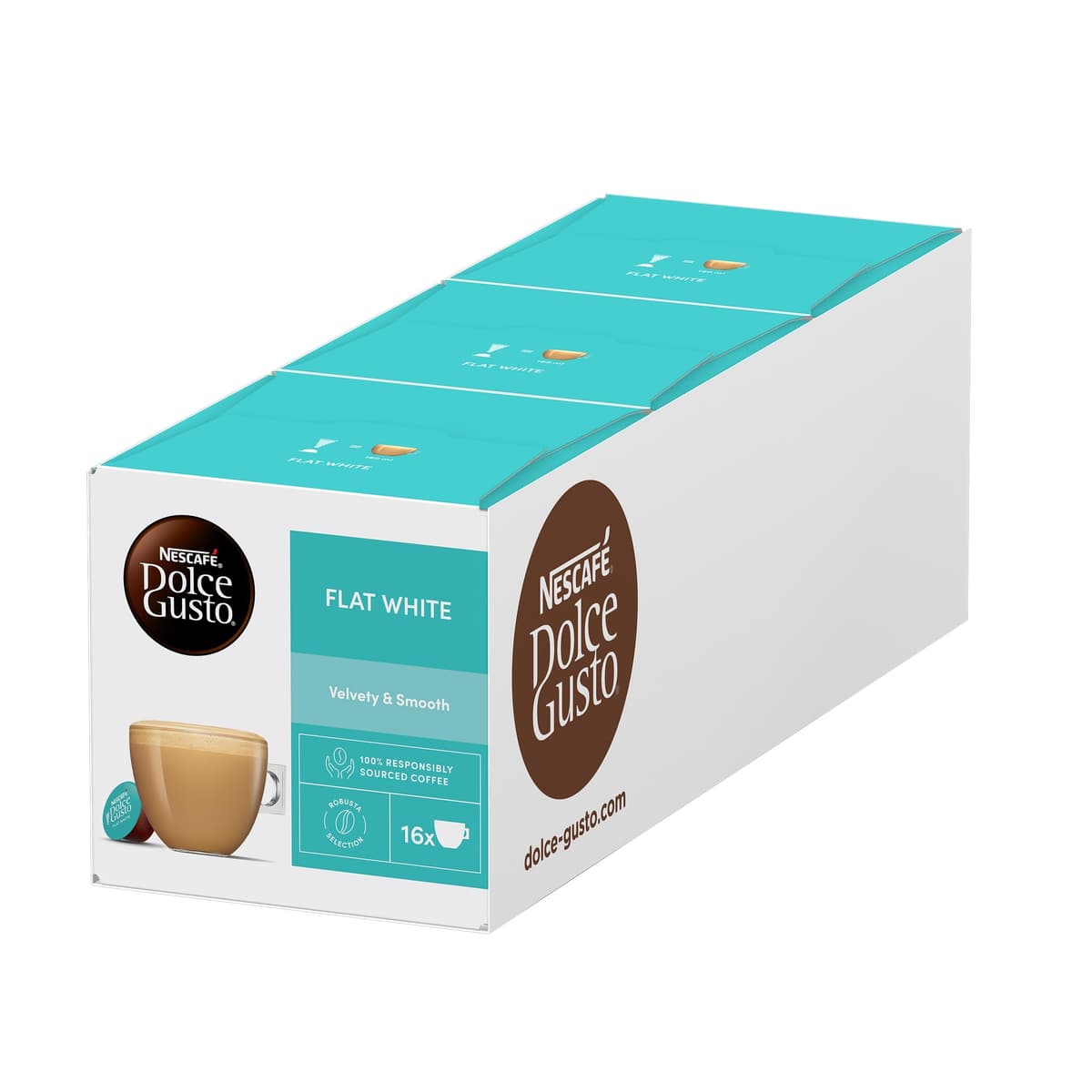 NESCAFÉ DOLCE GUSTO Flat White Coffee Pods - total of 48 Creamy Coffee Flavoured Pods (3 Packs) 16 Pods